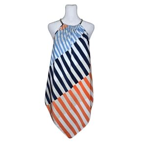 Alfani Womens Blue Orange Blouse V-Hem Tunic Length Size Medium